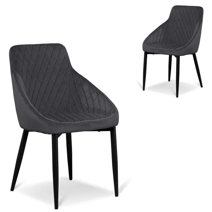 Set of 2 - Rolf Dining Chair - Grey Velvet in Black Legs by Interior Secrets - AfterPay Available