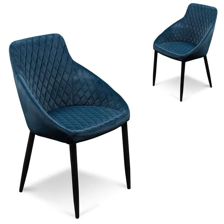 Set of 2 - Rolf Dining Chair - Navy Blue Velvet in Black Legs by Interior Secrets - AfterPay Available