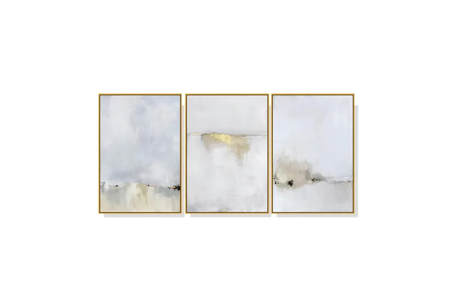 Set of 3 Golden White Abstract Wall Art Canvas 3 sizes available 60cm x 40cm