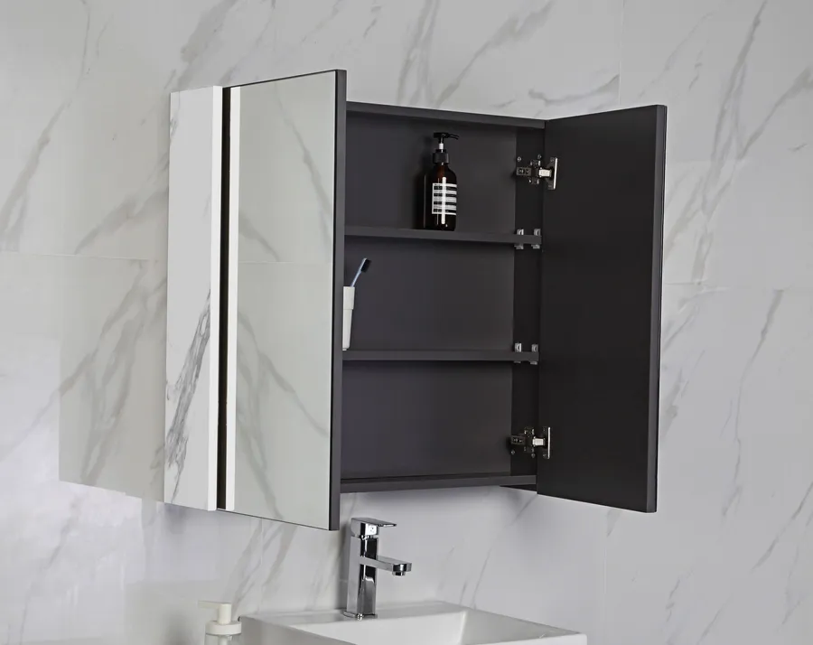 Mirrored Shaving Cabinet Graphite Grey with Glacier White Sideboards 5 sizes available 600mm x 700mm