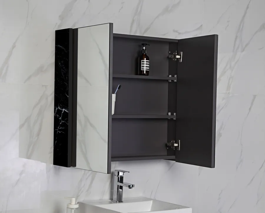 Mirrored Shaving Cabinet Graphite Grey with Glacier Black Sideboards 5 sizes available 600mm x 700mm