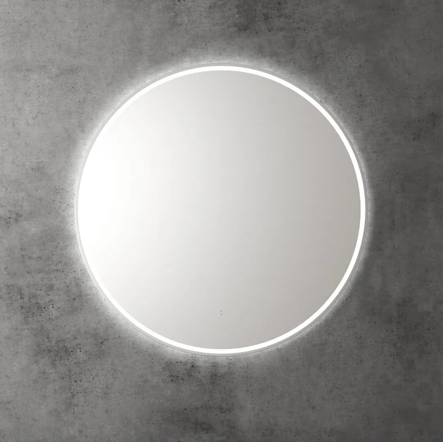 Touchless LED Round Mirror with Brushed Nickel Frame 90cm