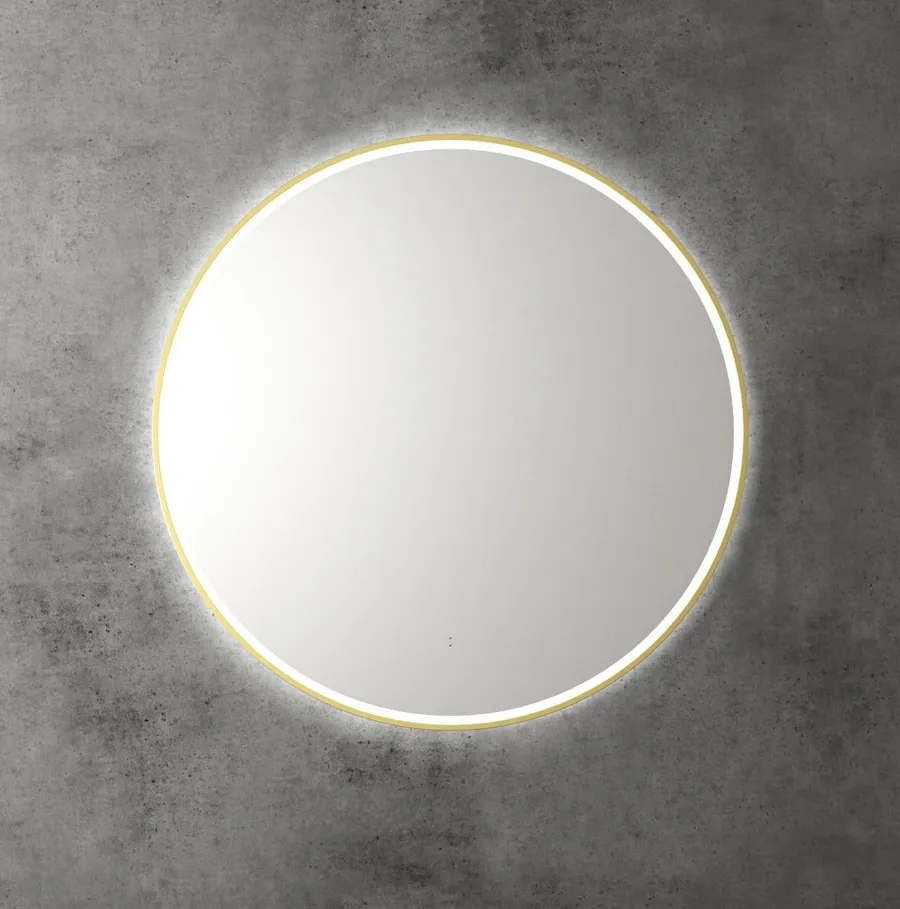 Touchless LED Round Mirror with Brushed Gold Frame 90cm