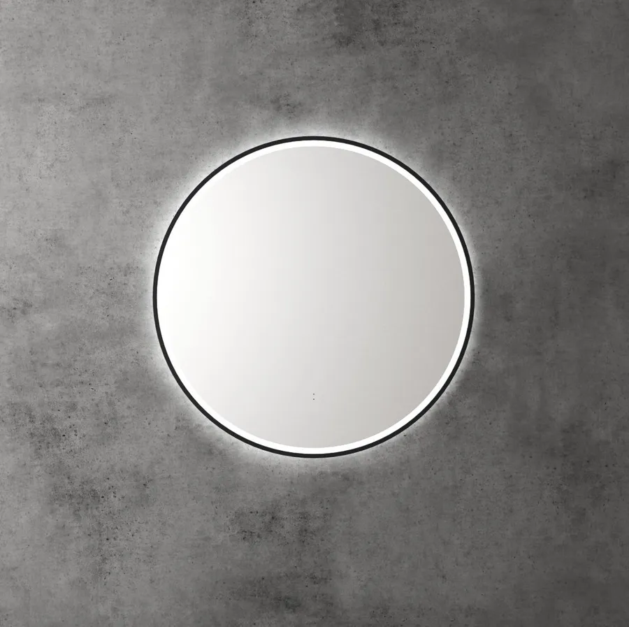 Touchless LED Round Mirror with Matt Black Frame 70cm