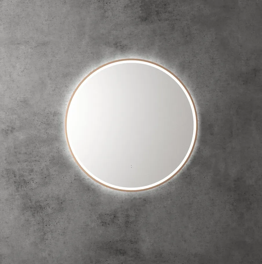 Touchless LED Round Mirror with Brushed Bronze Frame 70cm