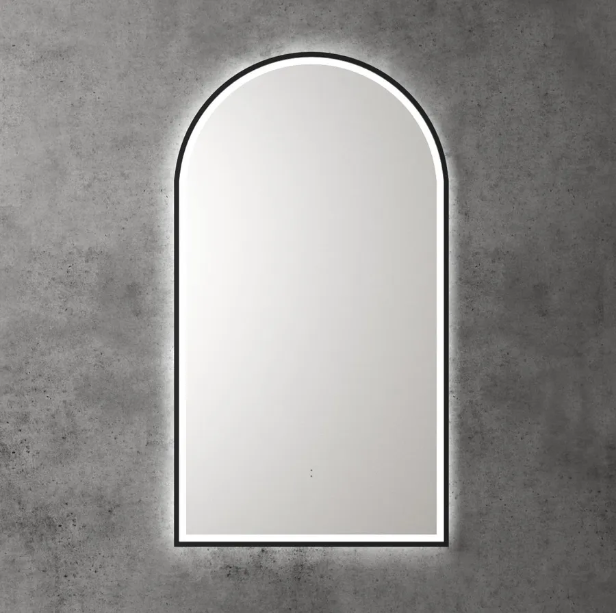 Touchless LED Arch Mirror with Matt Black Frame 90cm x 50cm