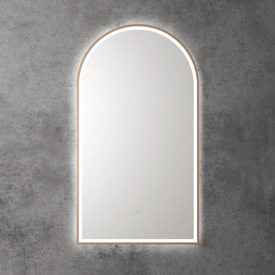 Touchless LED Arch Mirror with Brushed Bronze Frame 90cm x 50cm