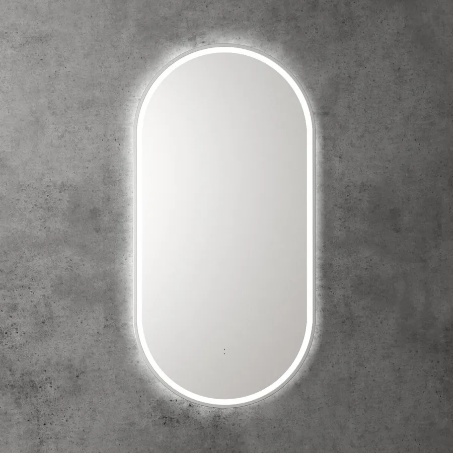 Touchless LED Pill Mirror with Brushed Nickel Frame 90cm x 45cm