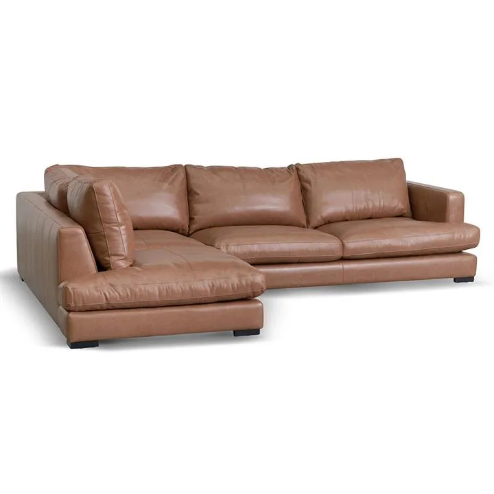 Lucinda 4 Seater Left Chaise Sofa - Caramel Brown Leather by Interior Secrets - AfterPay Available