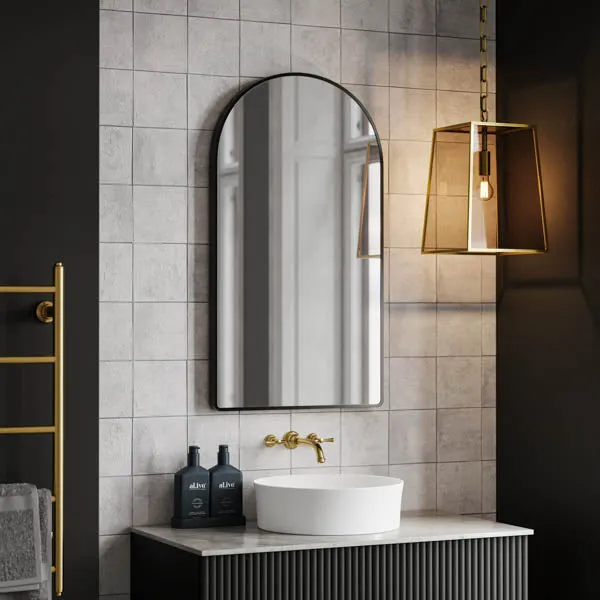 Ingrain Arch Shaped Matte Black Framed Mirror 500mm by 900mm