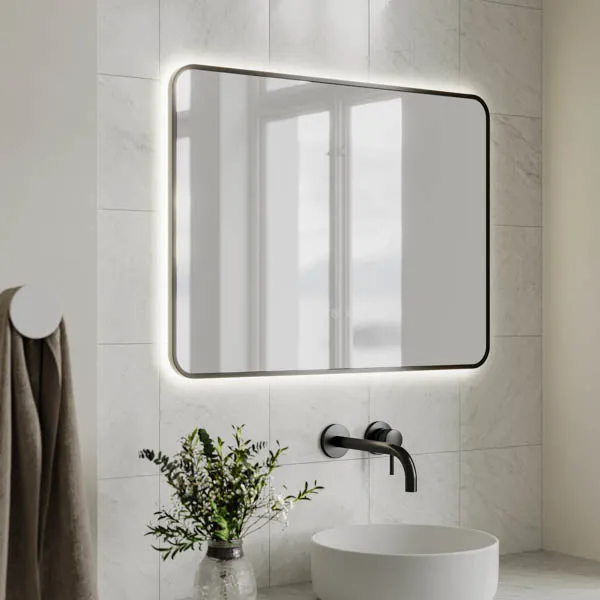 Ingrain Rectangle Matte Black Framed Backlit LED Mirror 600mm by 800mm