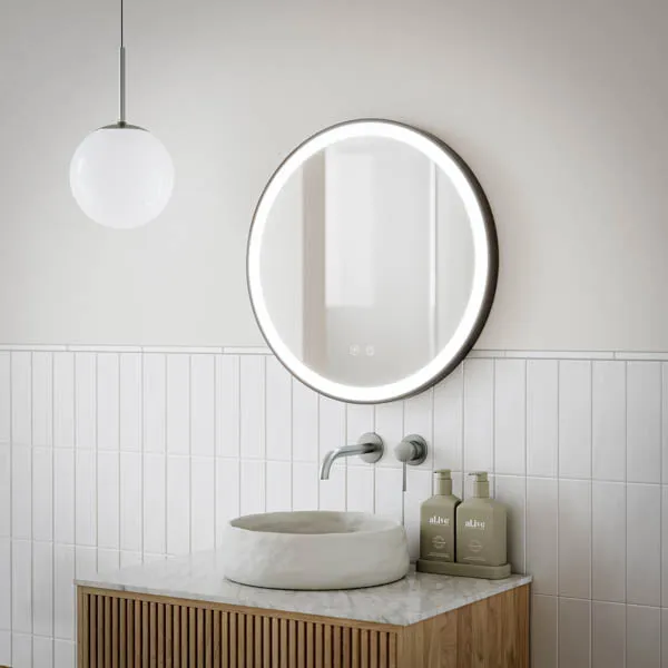 Ingrain Round Matte Black Framed Frontlit LED Mirror