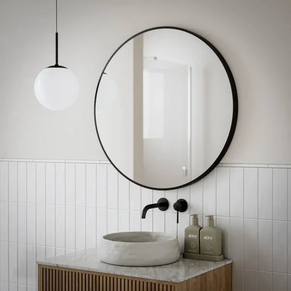 Ingrain Round Matte Black Framed Mirror 800mm