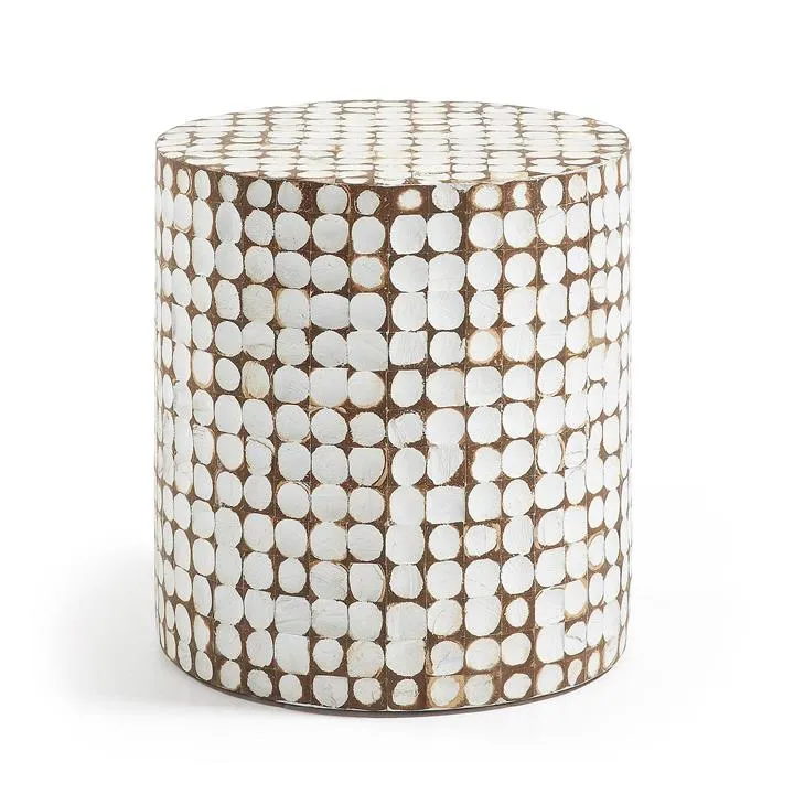 Tropic Handmade Mosaic Coconut Shell Stool Side Table - White & Natural by Interior Secrets - AfterPay Available