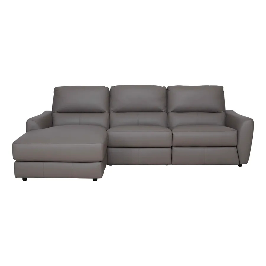 Portland 3 Seater Recliner Sofa + Chaise LHF in Leather Grey