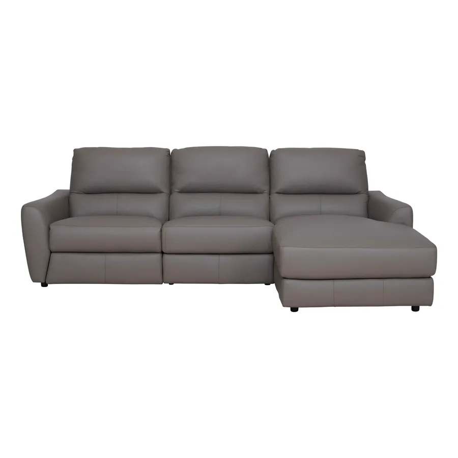 Portland 3 Seater Recliner Sofa + Chaise RHF in Leather Grey
