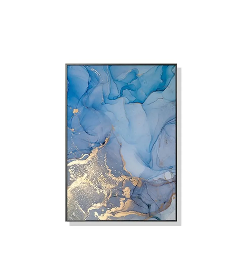 Marbled Light Blue with Gold Splash Wall Art Canvas 4 sizes available 70cm x 50cm