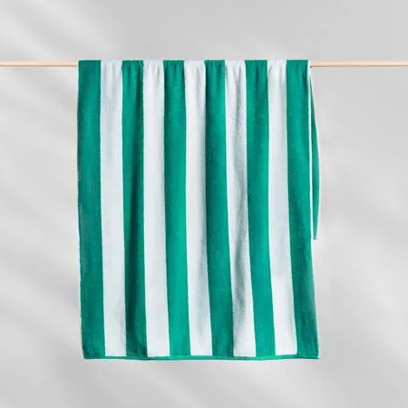Striped Cabana Beach Towel Canningvale - Green, Cotton Terry