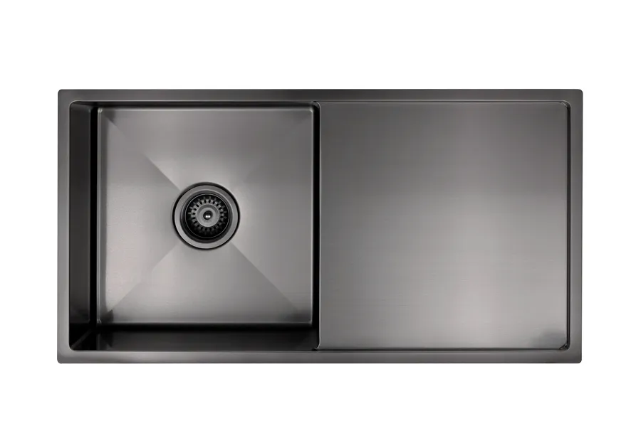 Meir | LAVELLO by MEIR | GUNMETAL BLACK KITCHEN SINK - SINGLE BOWL & DRAINBOARD 840 X 440