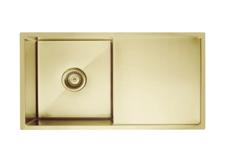 Meir | LAVELLO by MEIR | BRUSHED BRONZE GOLD  KITCHEN SINK - SINGLE BOWL & DRAINBOARD 840 X 440