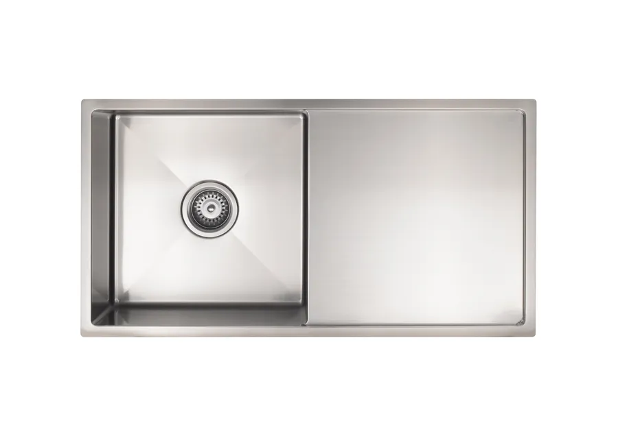 Meir | LAVELLO by MEIR | BRUSHED NICKEL KITCHEN SINK - SINGLE BOWL & DRAINBOARD 840 X 440