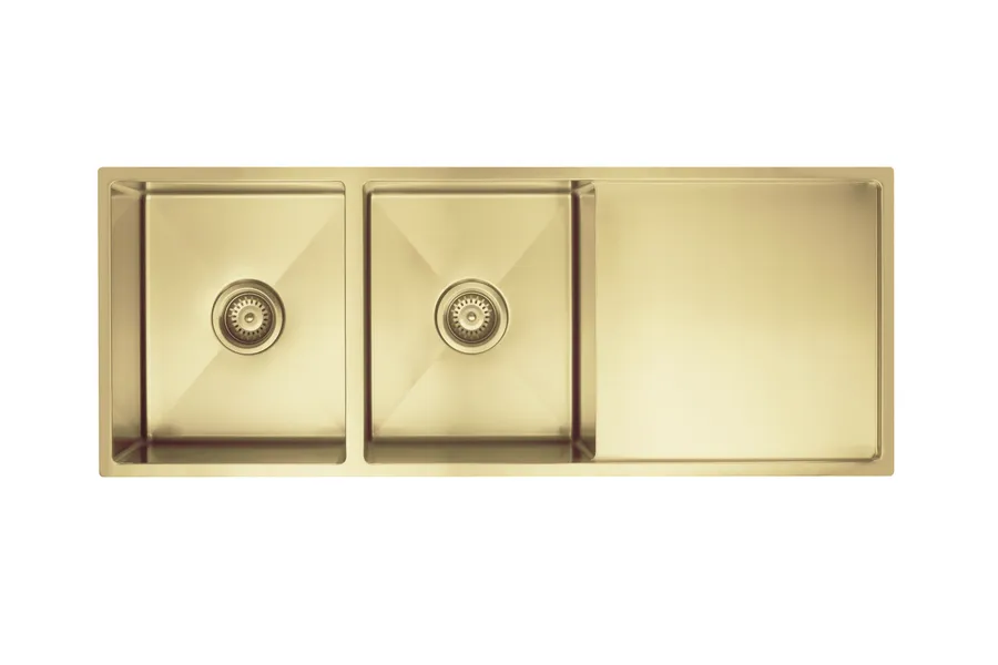 Meir | LAVELLO by MEIR BRUSHED BRONZE GOLD KITCHEN SINK - DOUBLE BOWL & DRAINBOARD 1160 X 440