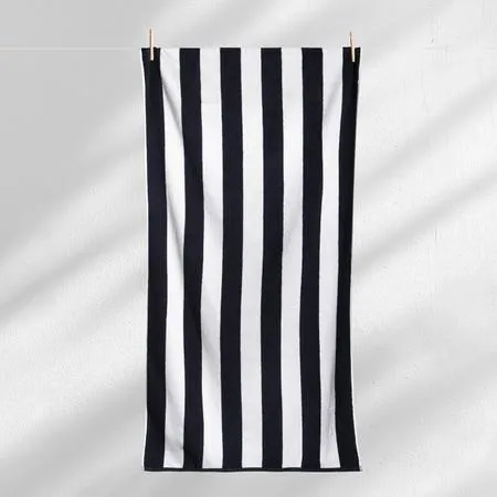 Striped Cabana Beach Towel Canningvale - Black, Cotton Terry