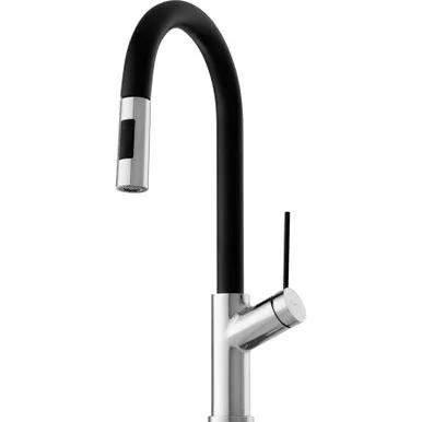 Vilo Sink Mixer With Pull-Out Spray With Black Spout 4Star | Made From Brass In Chrome Finish/Black By Oliveri