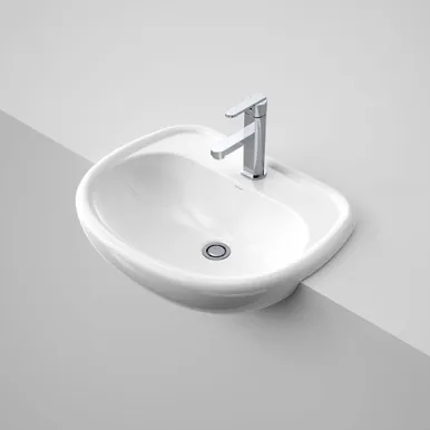Caravelle Semi Recessed Basin With Bracket 550mm 1 Tap Hole | Made From Vitreous China In White By Caroma