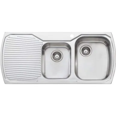 Monet Sink 1&3/4 Right Hand Bowls With Drainer Mo712 1100mm X 500mm 1 Tap Hole Topmount | Made From Stainless Steel By Oliveri