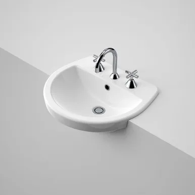 Cosmo Semi Recessed Basin With Overflow 3 Tap Holes | Made From Vitreous China In White By Caroma