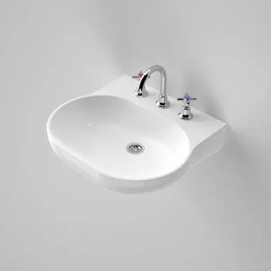 Opal 510 Wall Basin With Plug & Waste 3 Tap Holes | Made From Vitreous China In White By Caroma