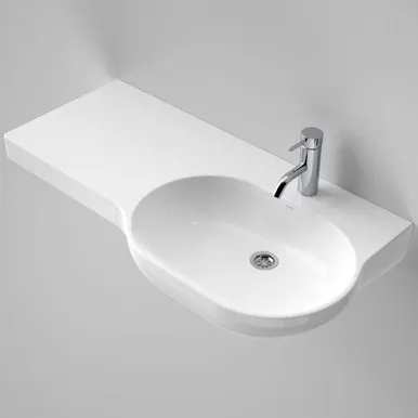 Opal 920 Left Hand Wall Basin With Plug & Waste 1 Tap Hole | Made From Vitreous China In White By Caroma