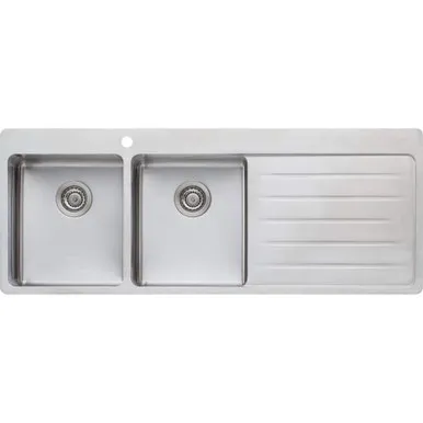 Sonetto Double Left Hand Bowl Topmount Sink With Drainer 1300mm 1 Tap Hole | Made From Stainless Steel By Oliveri