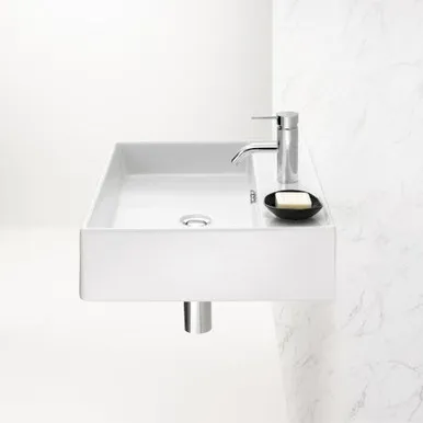 Teo 600 Wall Basin 1 Tap Hole In White By Caroma