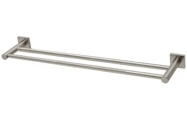 Radii Towel Rail Double 600mm With Square Plate In Brushed Nickel By Phoenix