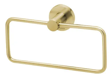 Radii Hand Towel Holder With Round Plate Brushed In Gold By Phoenix