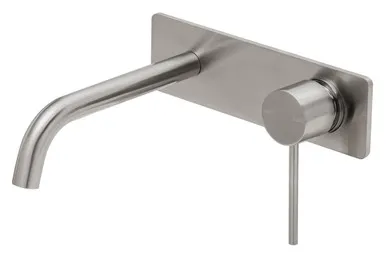 Vivid Slimline Wall Bath Mixer Set With 180mm Curved Spout | Made From Brass In Brushed Nickel By Phoenix