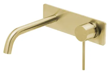 Vivid Slimline Wall Basin Mixer Set With 180mm Curved Spout 6Star | Made From Brass In Gold By Phoenix