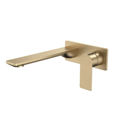 Urbane II 220mm Wall Basin/Bath Mixer - Rectangular Cover Plate - Brushed - Sales Kit | Made From Brass/Brushed Brass By Caroma