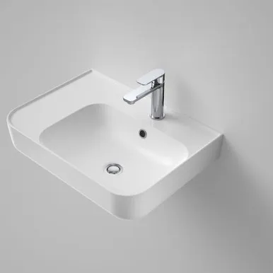 Tribute Sculpt Rectangle 600 Left Hand Shelf Wall Basin Plug & Waste 1 Tap Hole | Made From Vitreous China In White By Caroma