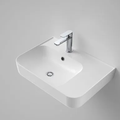 Tribute Sculpt Rectangle 600 Right Hand Shelf Wall Basin Plug & Waste 1 Tap Hole | Made From Vitreous China In White By Caroma