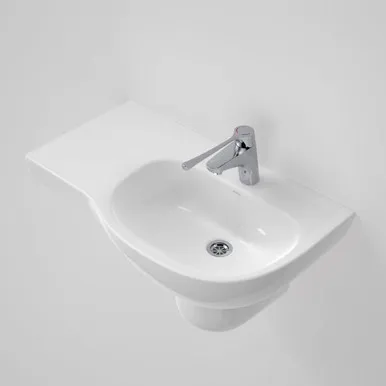 Care 700 Wall Basin With Left Hand Shelf 1 Tap Hole | Made From Vitreous China In White By Caroma