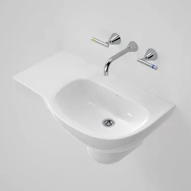 Care 700 Wall Basin With Left Hand Shelf - 0 Tap Hole | Made From Vitreous China In White By Caroma