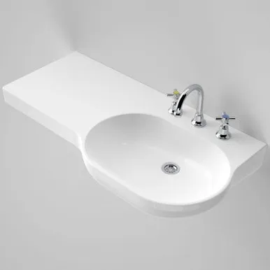 Opal 920 Left Hand Wall Basin With Plug & Waste 3 Tap Holes | Made From Vitreous China In White By Caroma