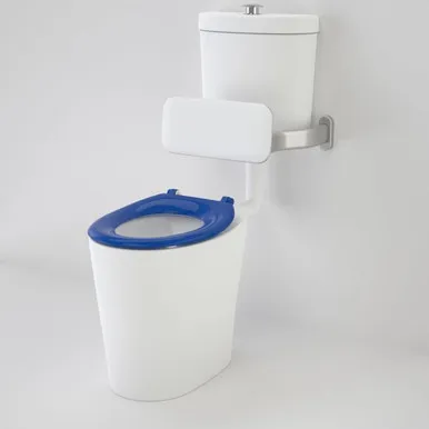 Care 610 Cleanflush Connector P Trap Suite With Backrest And Caravelle Single Flap In White/Sorrento Blue By Caroma