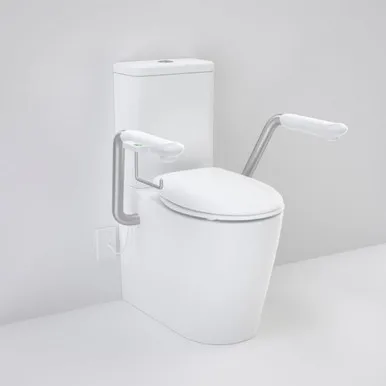 Care 660 Cleanflush Wall Faced Cc Easy Height Be Suite With Nurse Call Armrests Right & Caravelle Double Flap Seat In White By Caroma