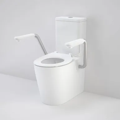 Care 660 Cleanflush Wall Faced Cc Easy Height Be Suite With Armrests & Caravelle Single Flap Seat In White By Caroma