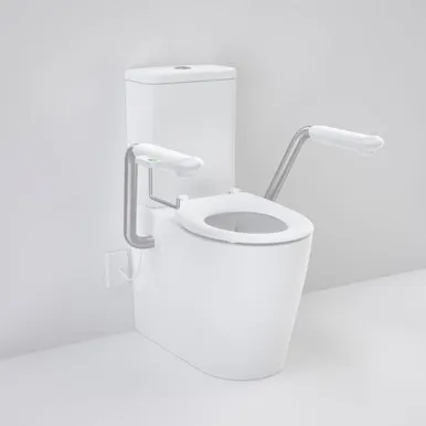 Care 660 Cleanflush Wall Faced Cc Easy Height Be Suite With Nurse Call Armrest Right & Caravelle Single Flap Seat In White By Caroma