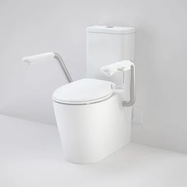 Care 660 Cleanflush® Wall Faced Close Coupled Easy Height Back Entry Suite With Nurse Call Armrests Left & Caravelle Double Flap Seat By Caroma